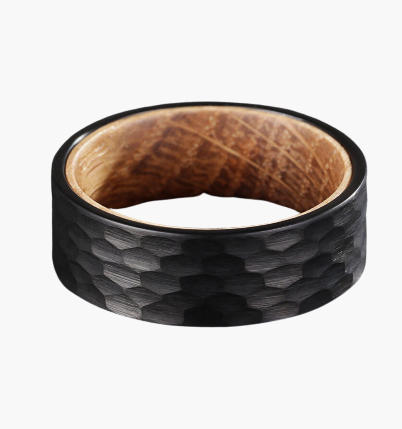 Hammered Black and Wood Men's Wedding Ring