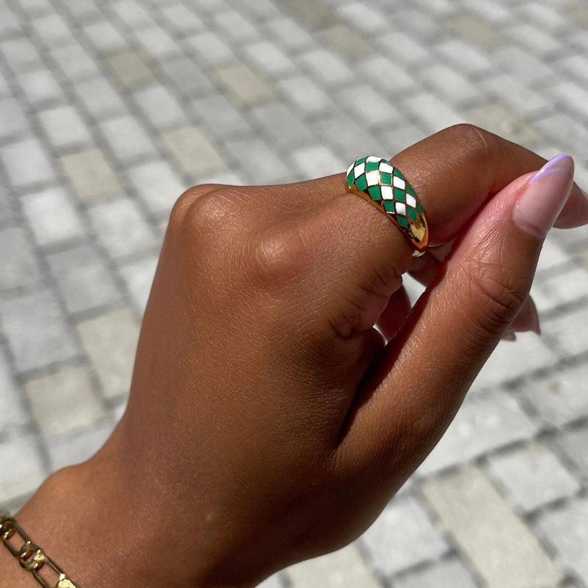 Emerald Green Checker Ring