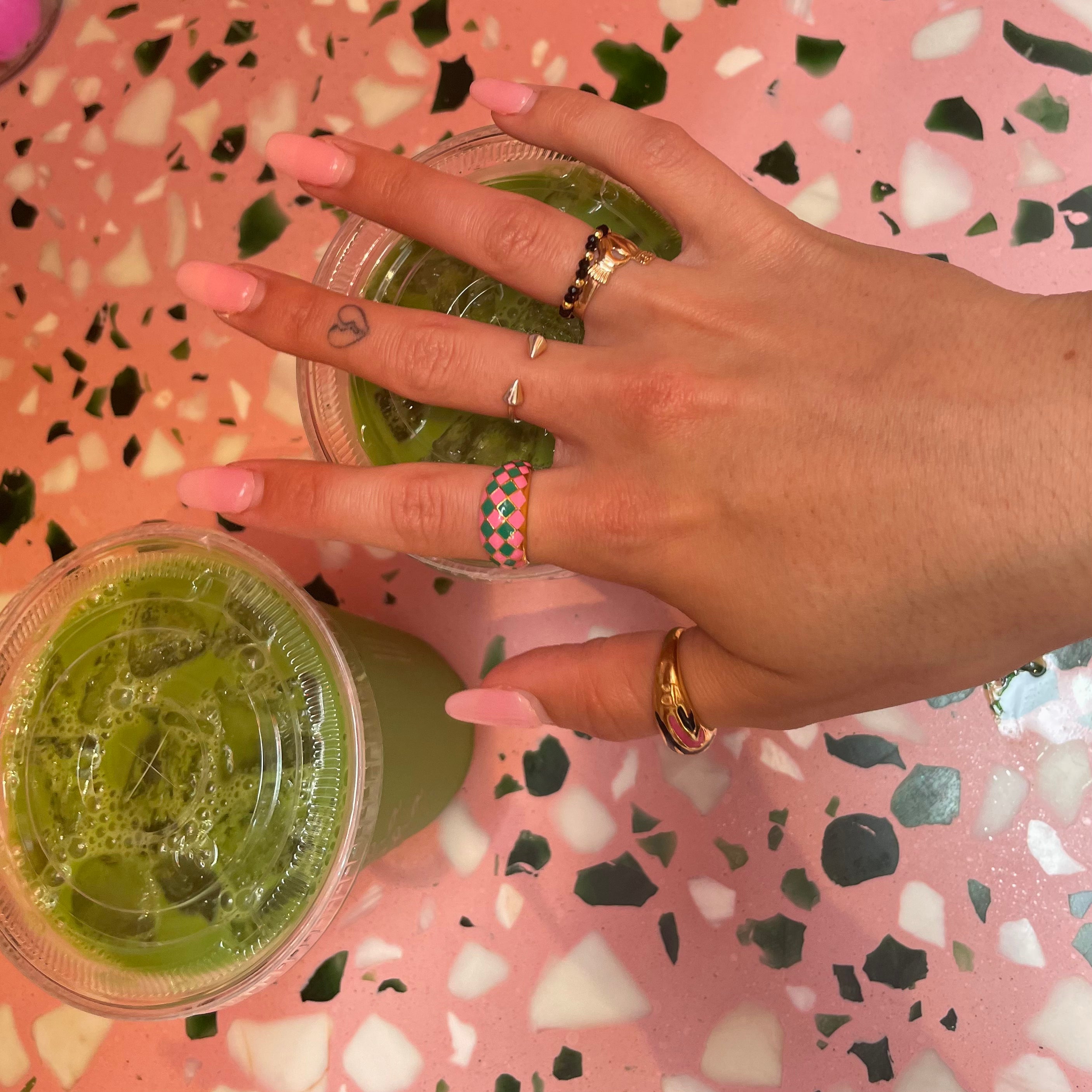 Emerald Green Checker Ring