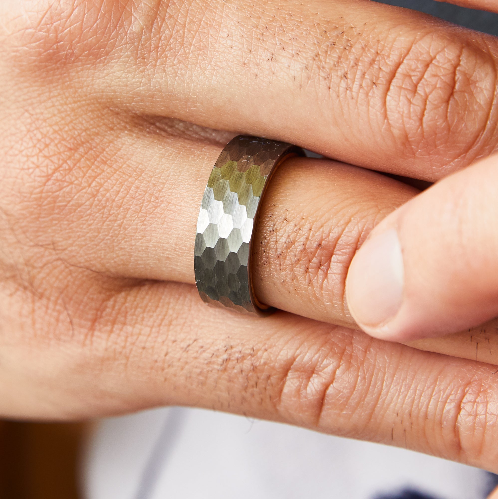 Hammered Gray and Wood Men's Wedding Ring