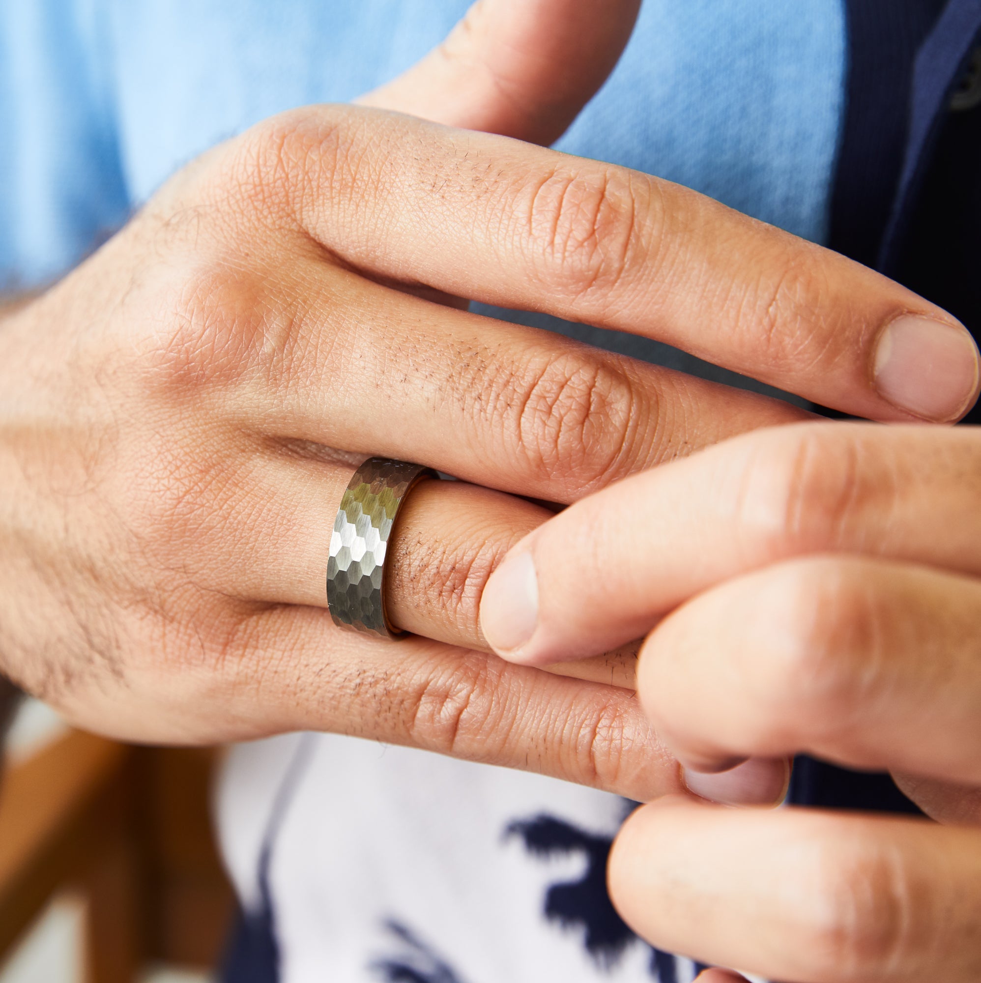 Hammered Gray and Wood Men's Wedding Ring