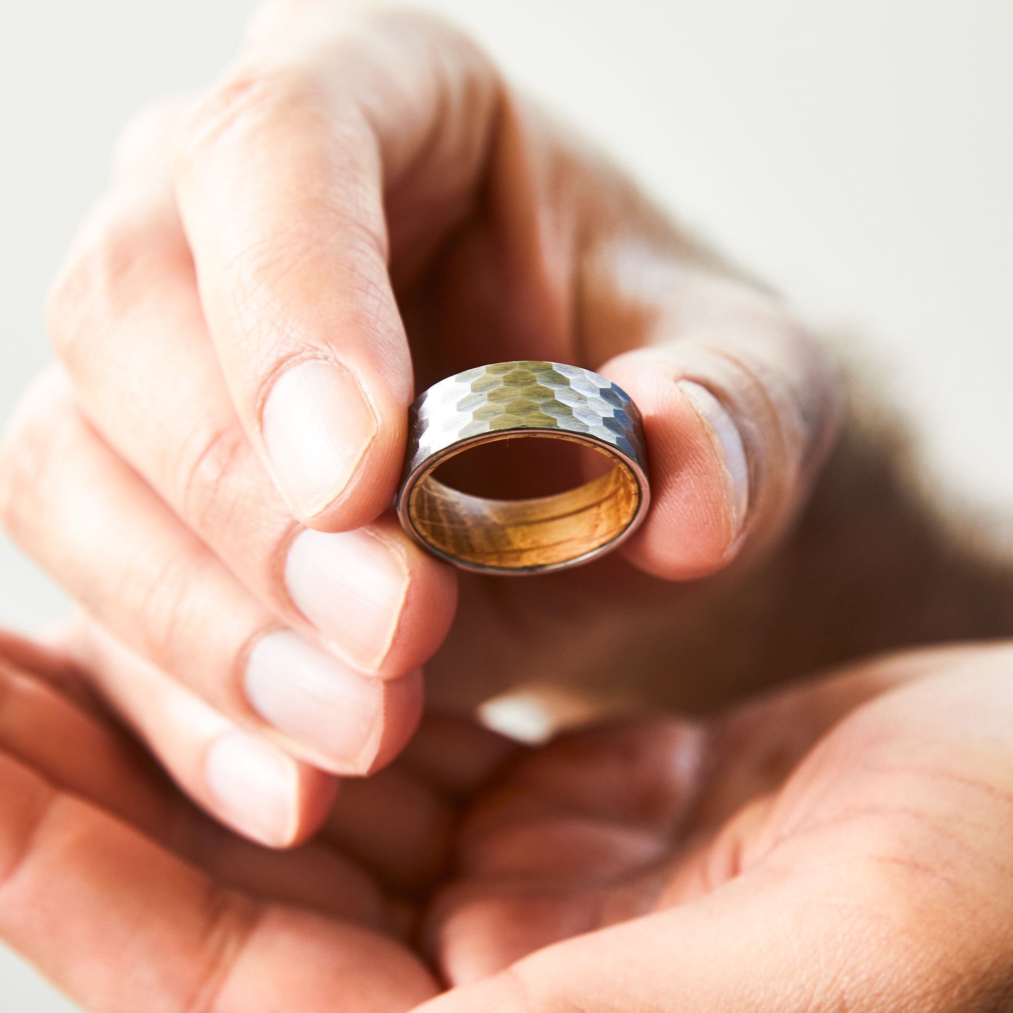 Hammered Gray and Wood Men's Wedding Ring