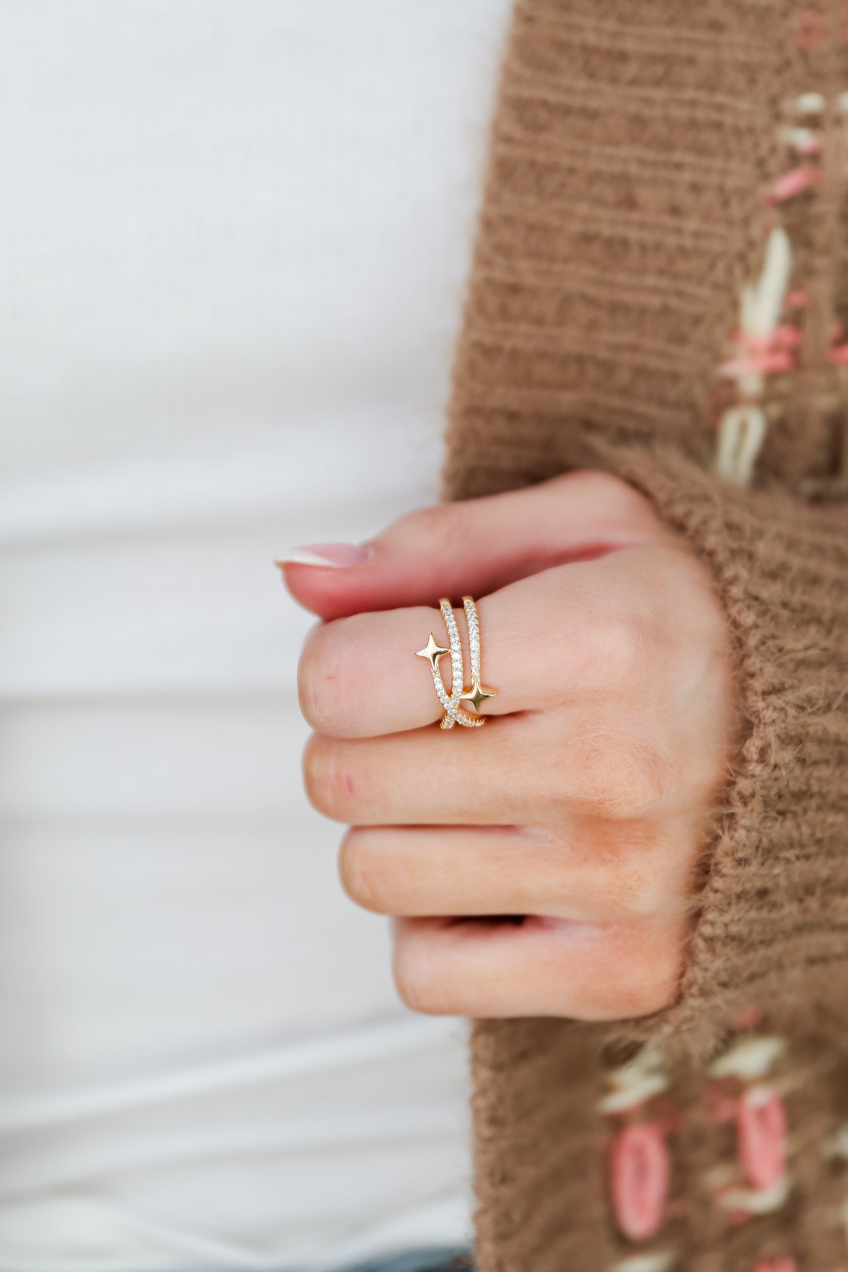 FINAL SALE - Eliza Gold Rhinestone Star Triple Ring