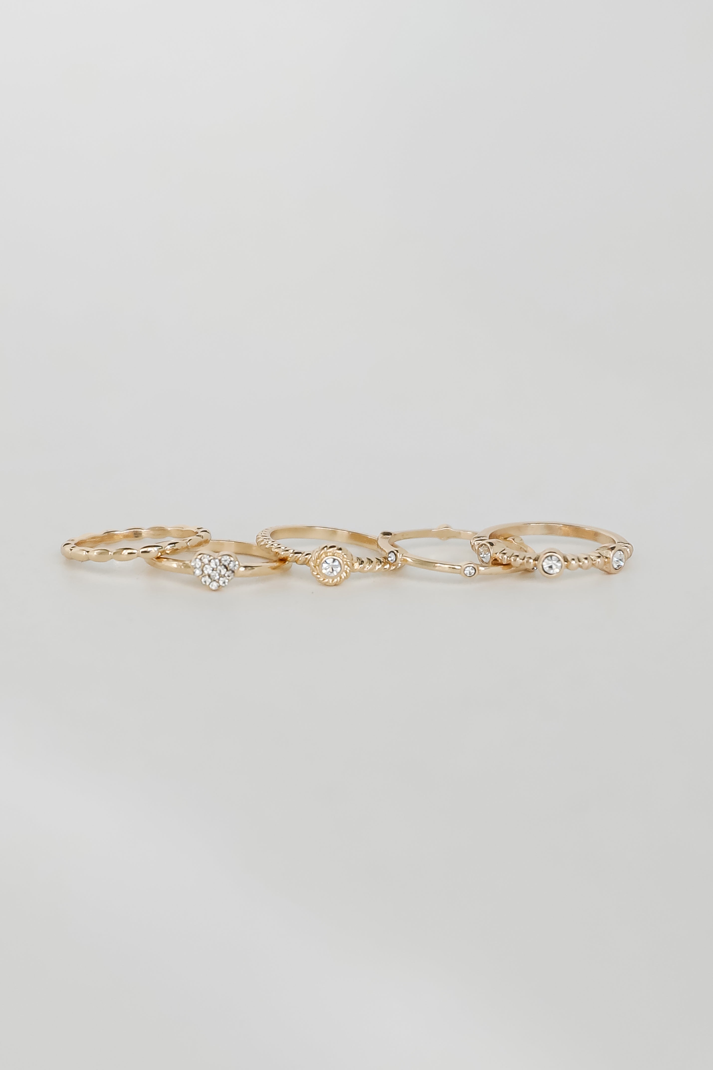 FINAL SALE - Ariana Gold Rhinestone Heart Ring Set