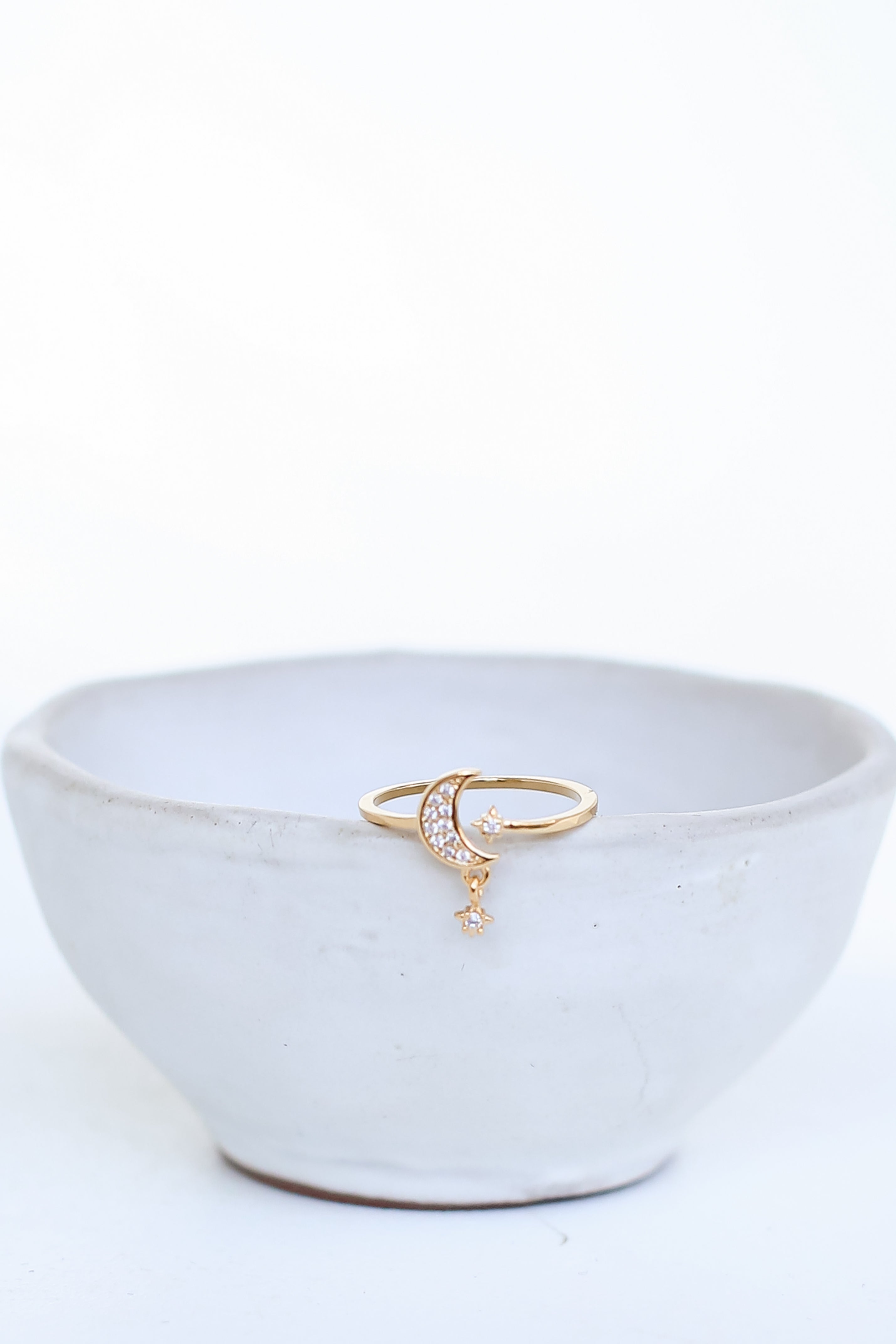FINAL SALE - Raven Gold Rhinestone Moon + Star Ring