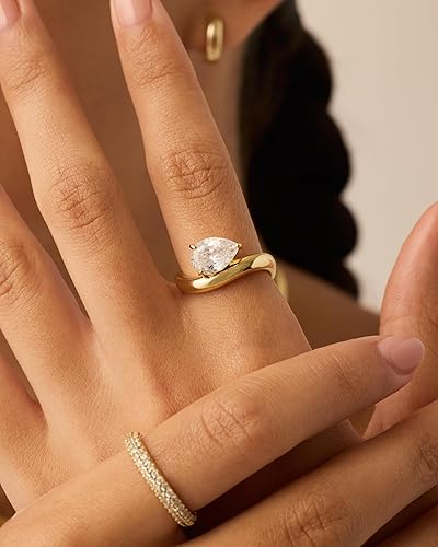 Pear Cubic Zirconia Curved Ring