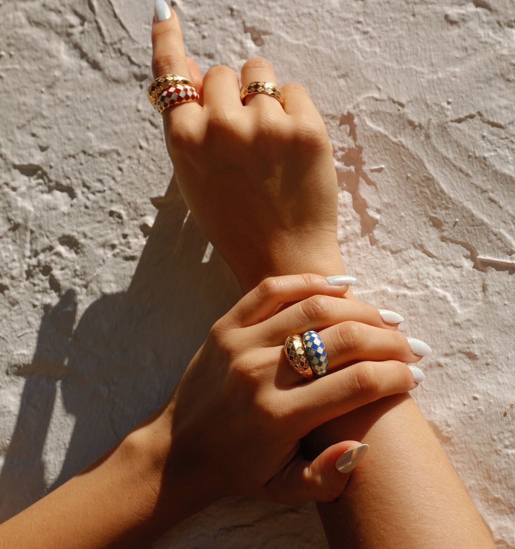 Azure Blue Checker Ring