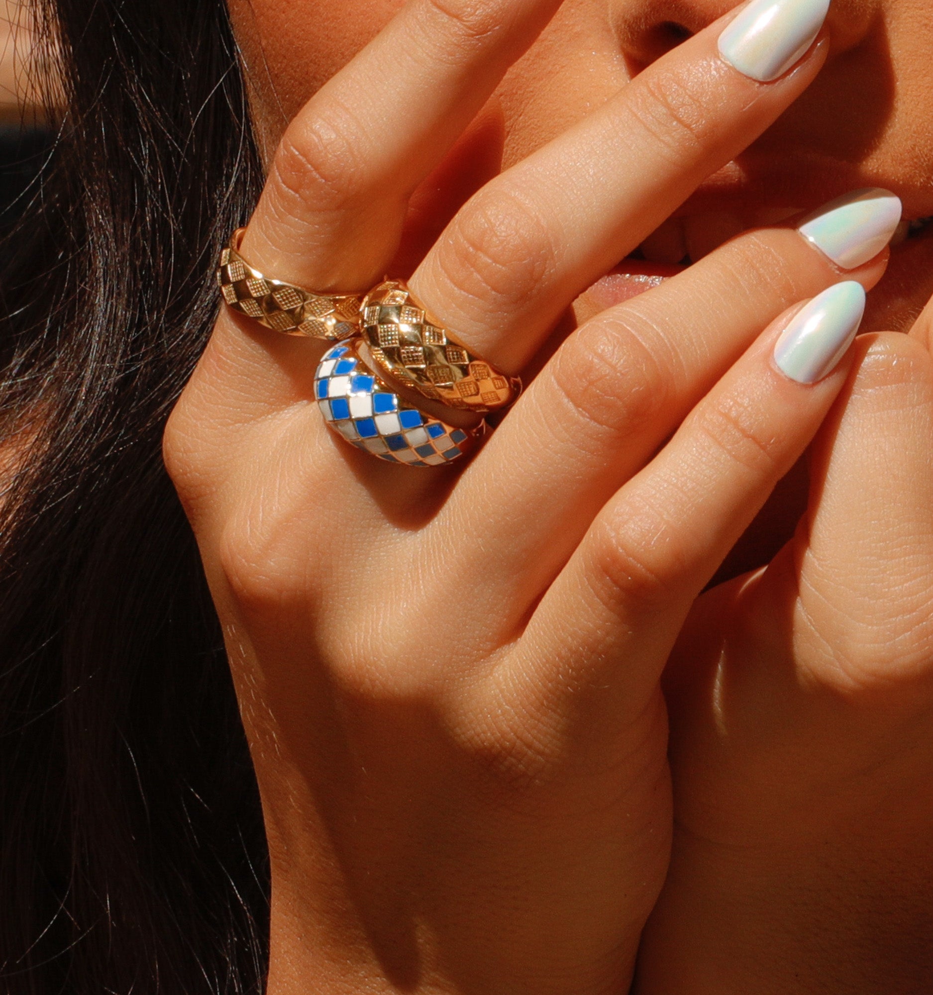Azure Blue Checker Ring