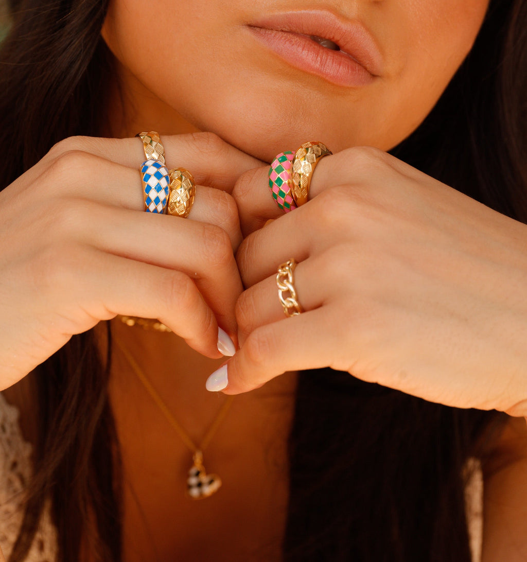 Azure Blue Checker Ring