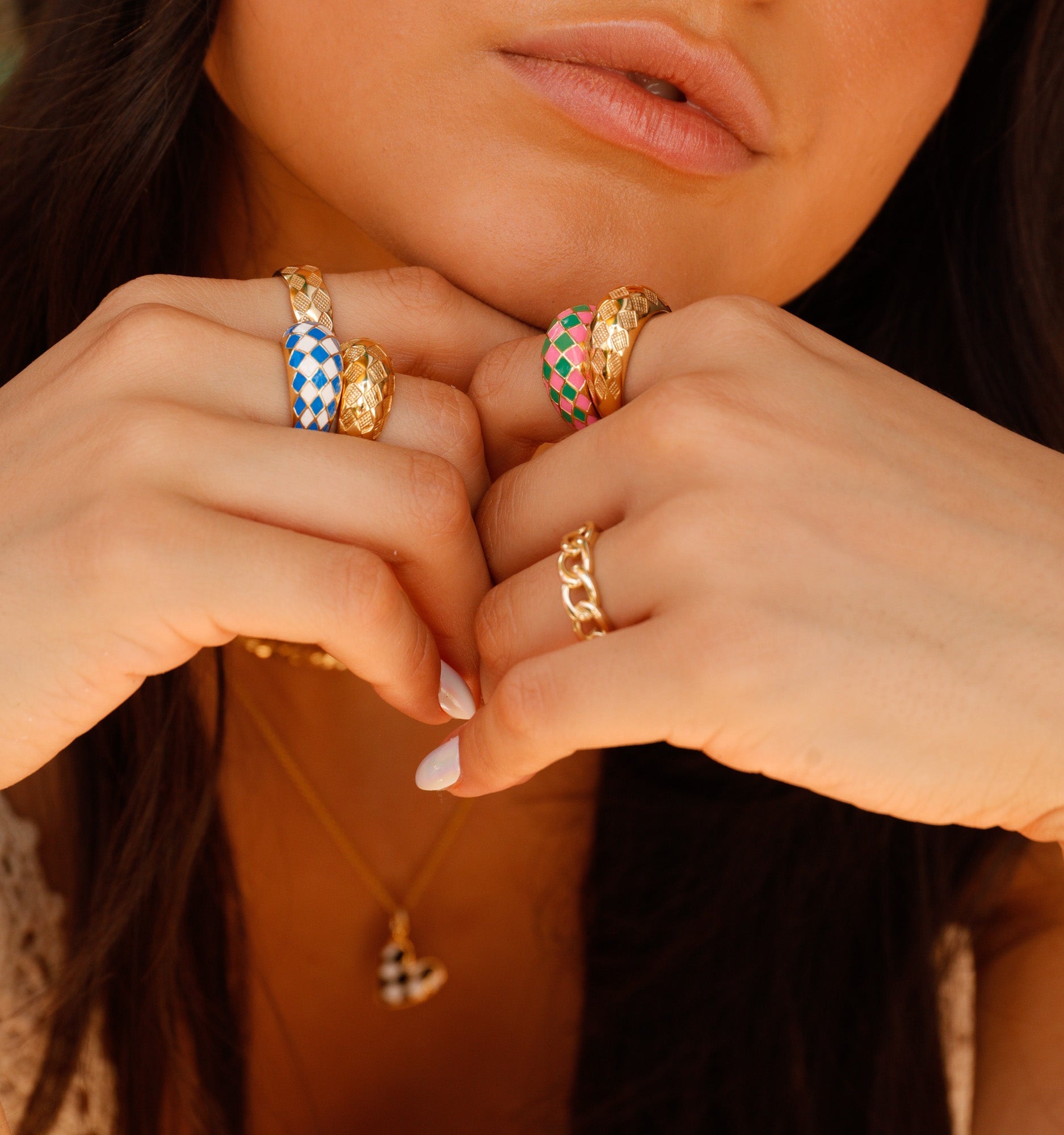 Azure Blue Checker Ring