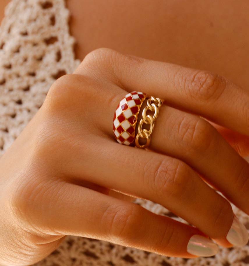 Ruby Red Checker Ring