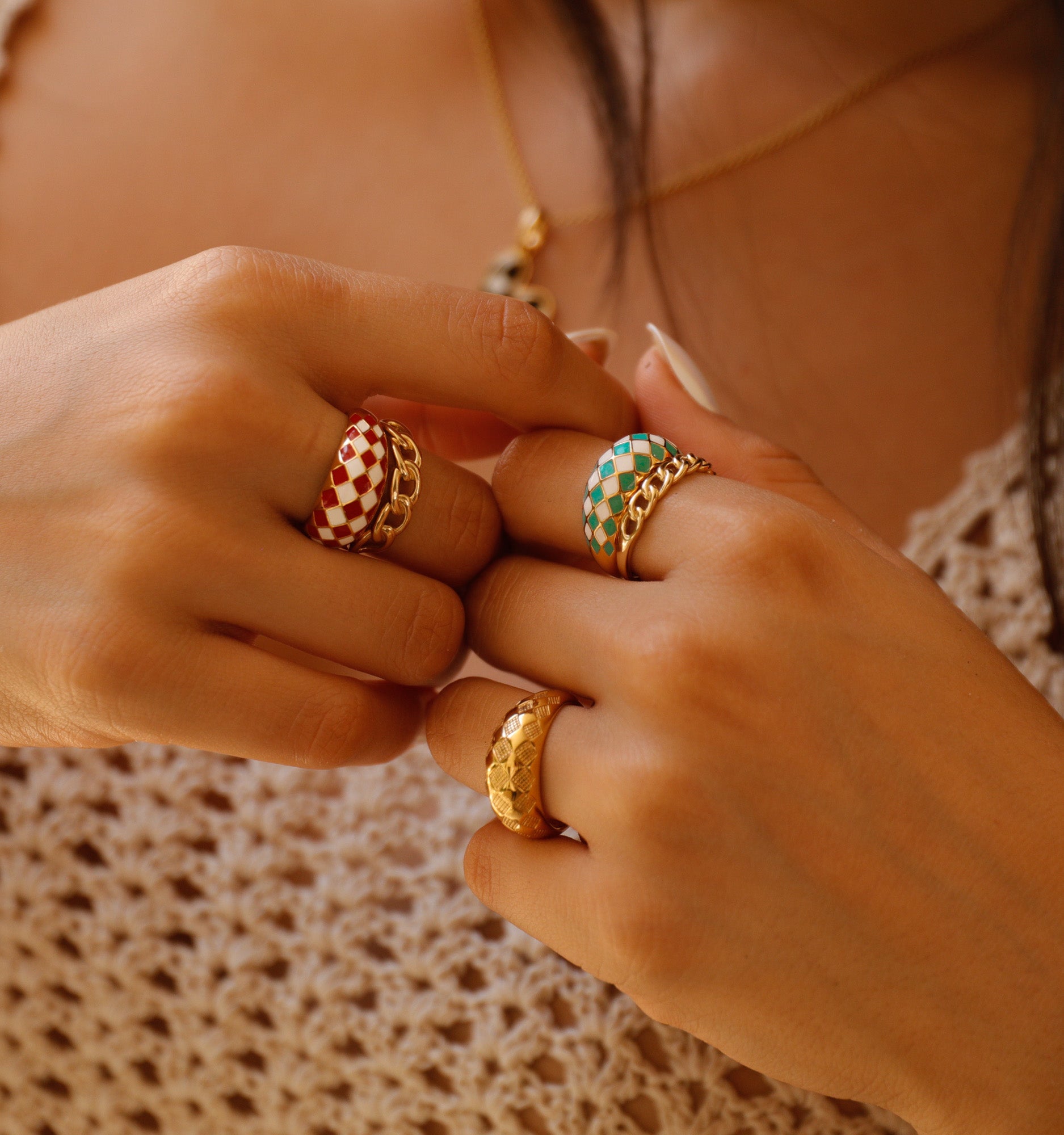 Emerald Green Checker Ring