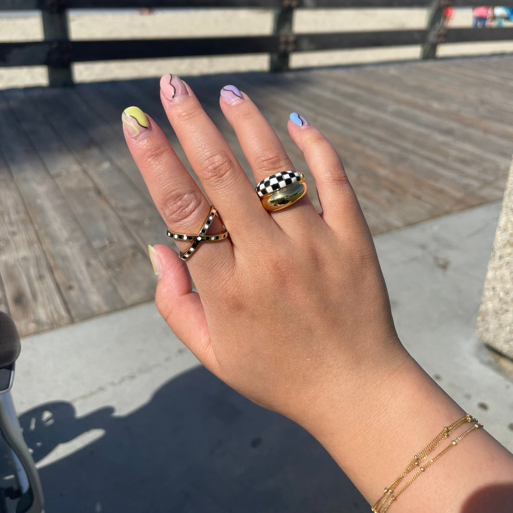 Azure Blue Checker Ring