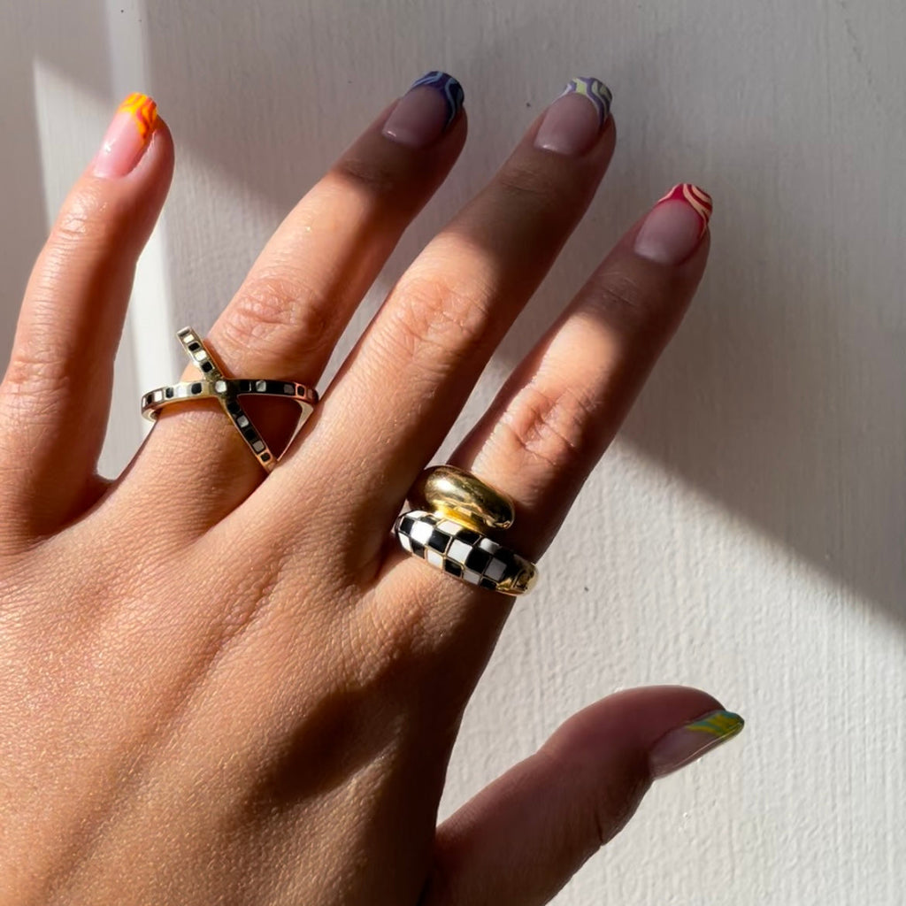 Azure Blue Checker Ring