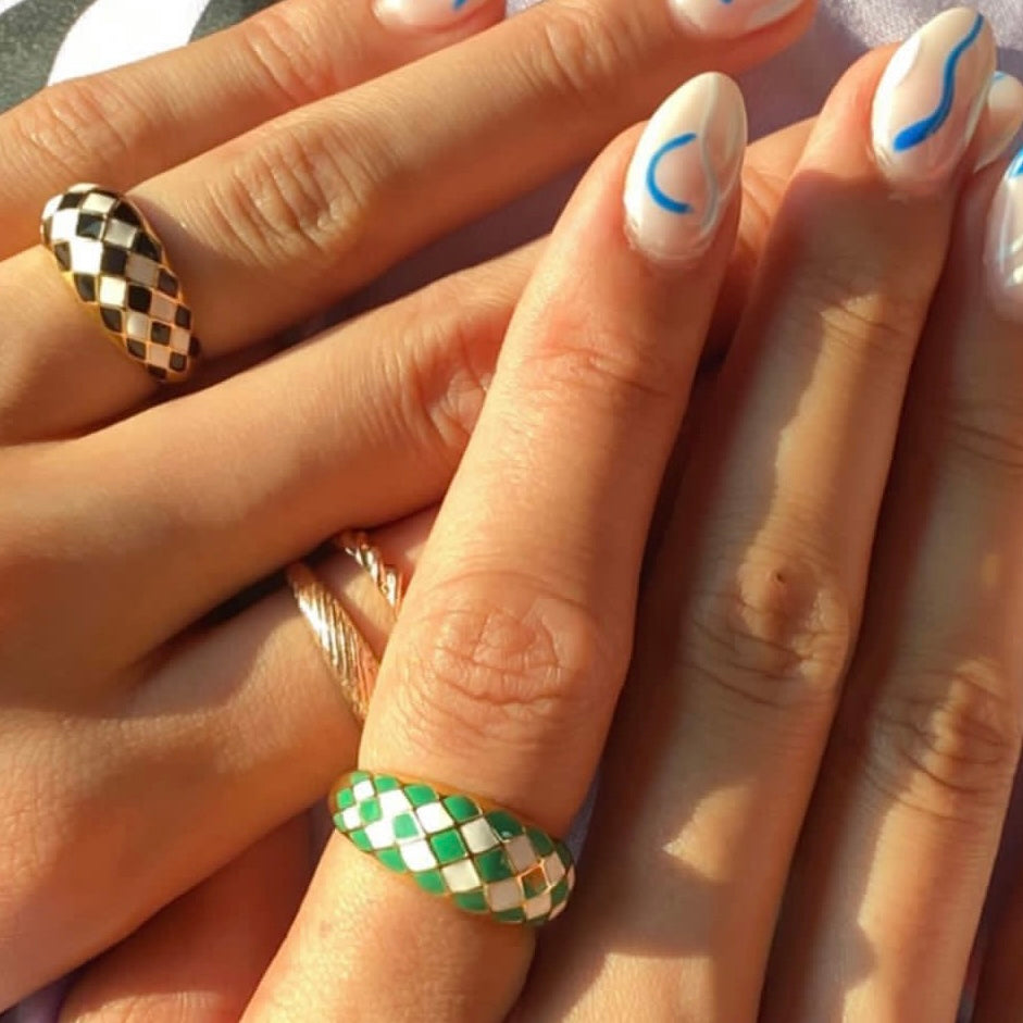 Azure Blue Checker Ring