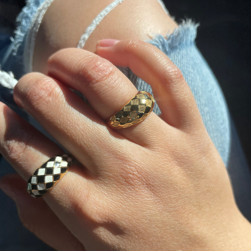 Azure Blue Checker Ring