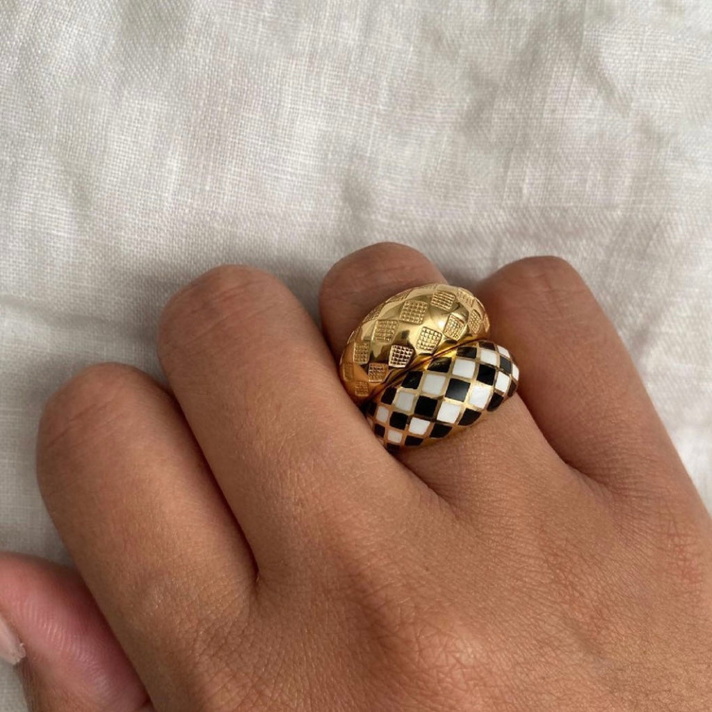 Azure Blue Checker Ring