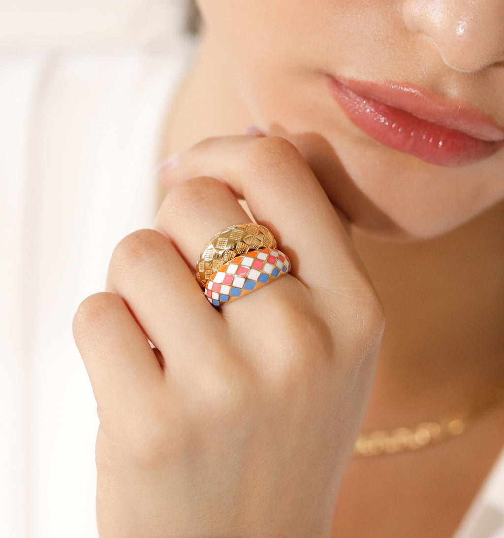 Checker Rings - Sunrise Set of 2