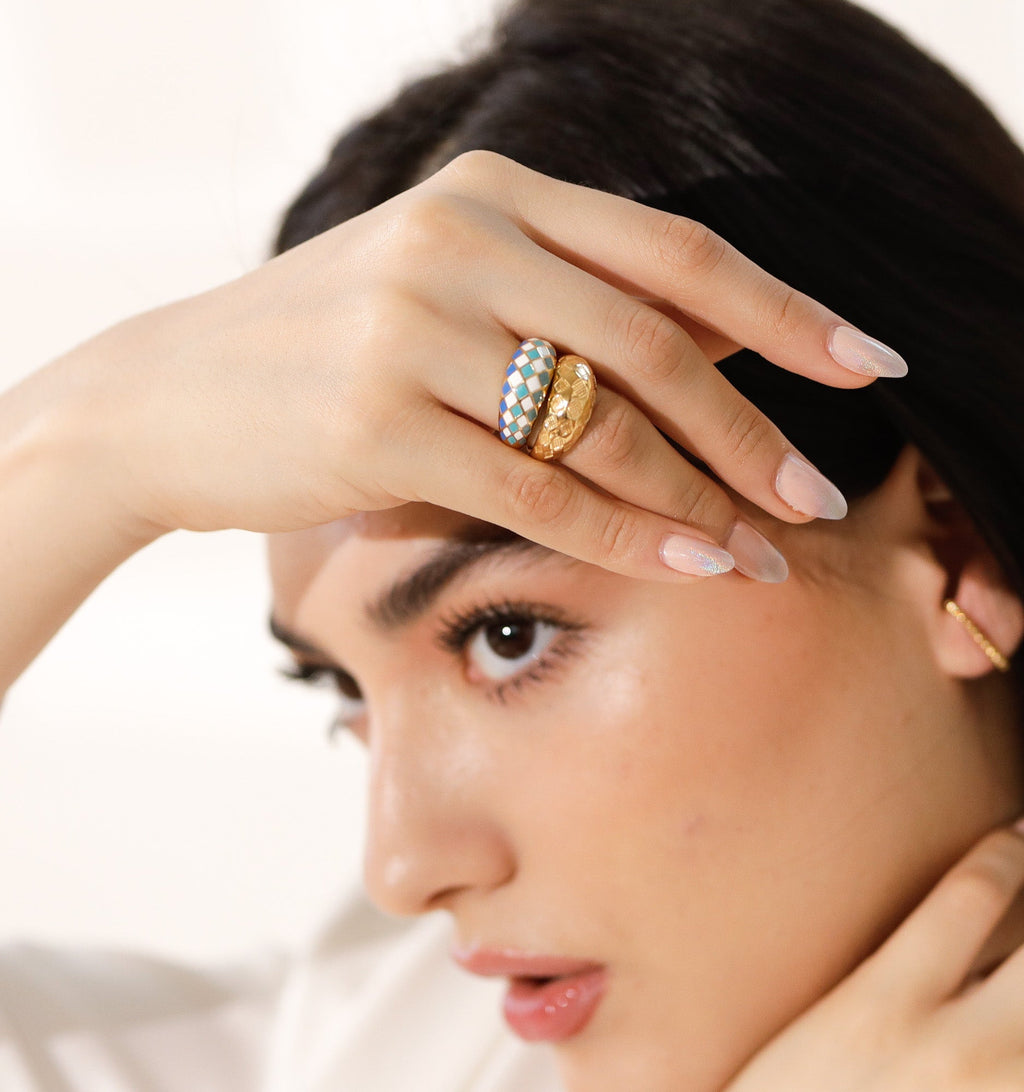 Checker Rings - Snow Set of 2