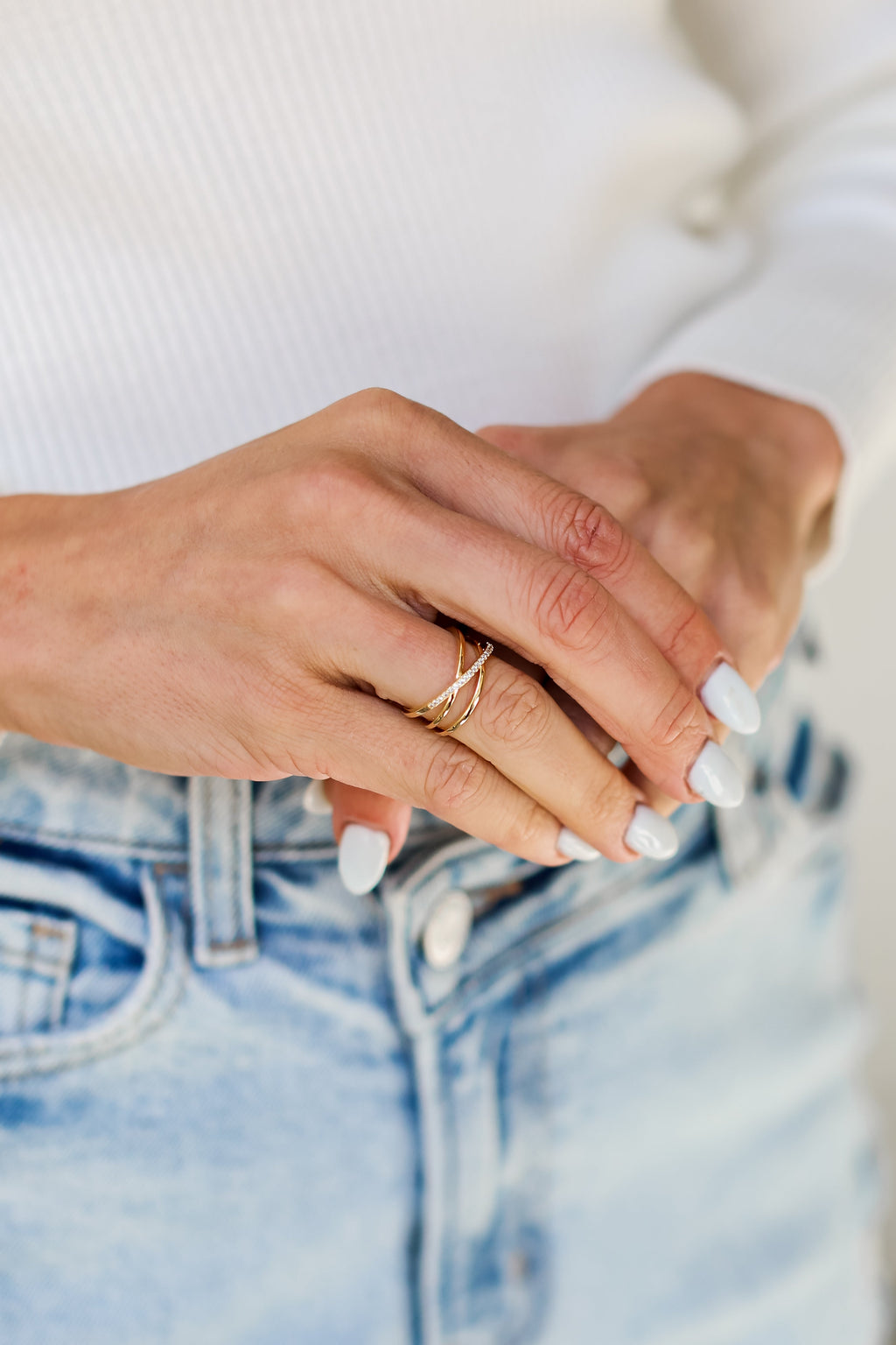 Helen Gold Rhinestone Triple Ring