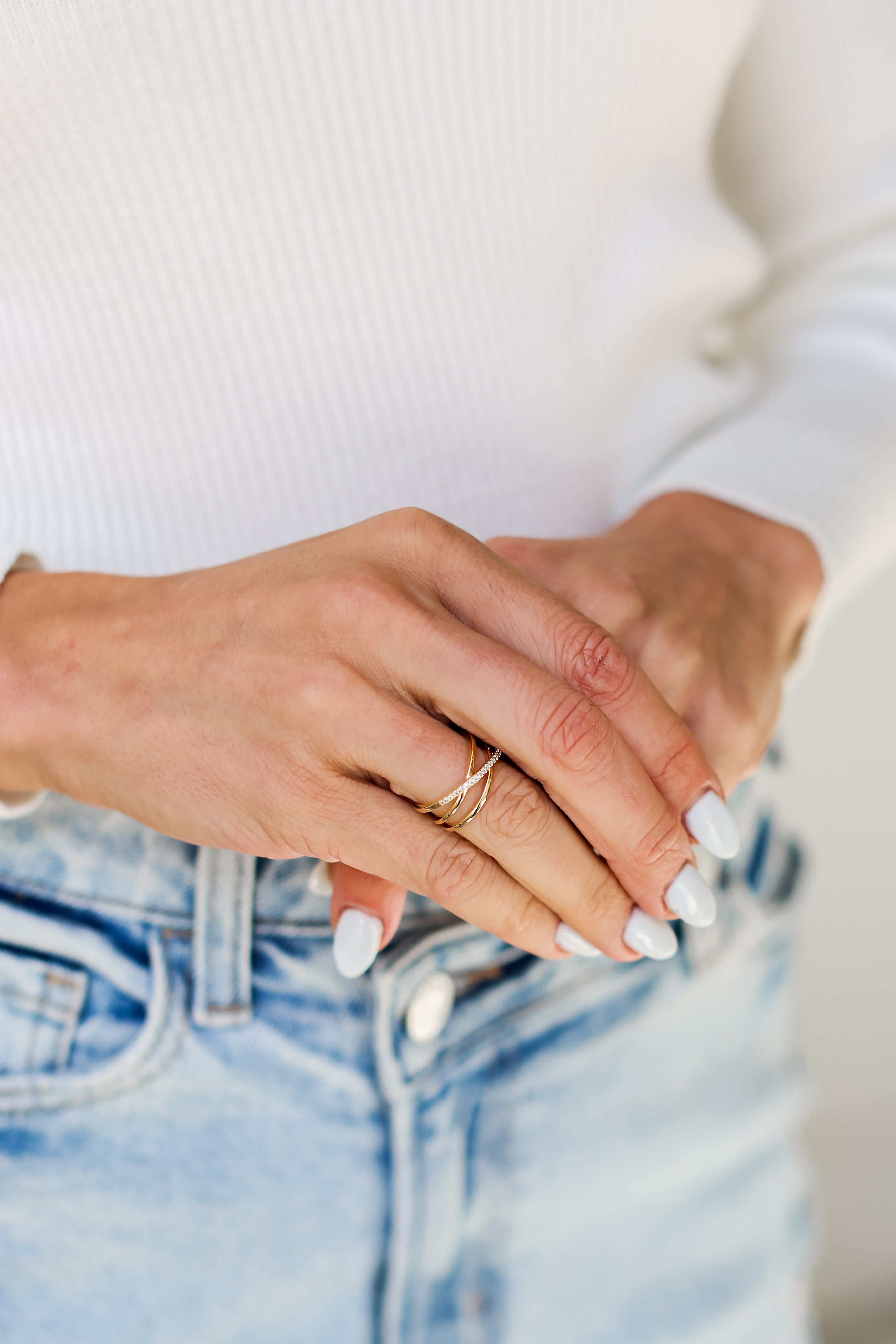 Helen Gold Rhinestone Triple Ring