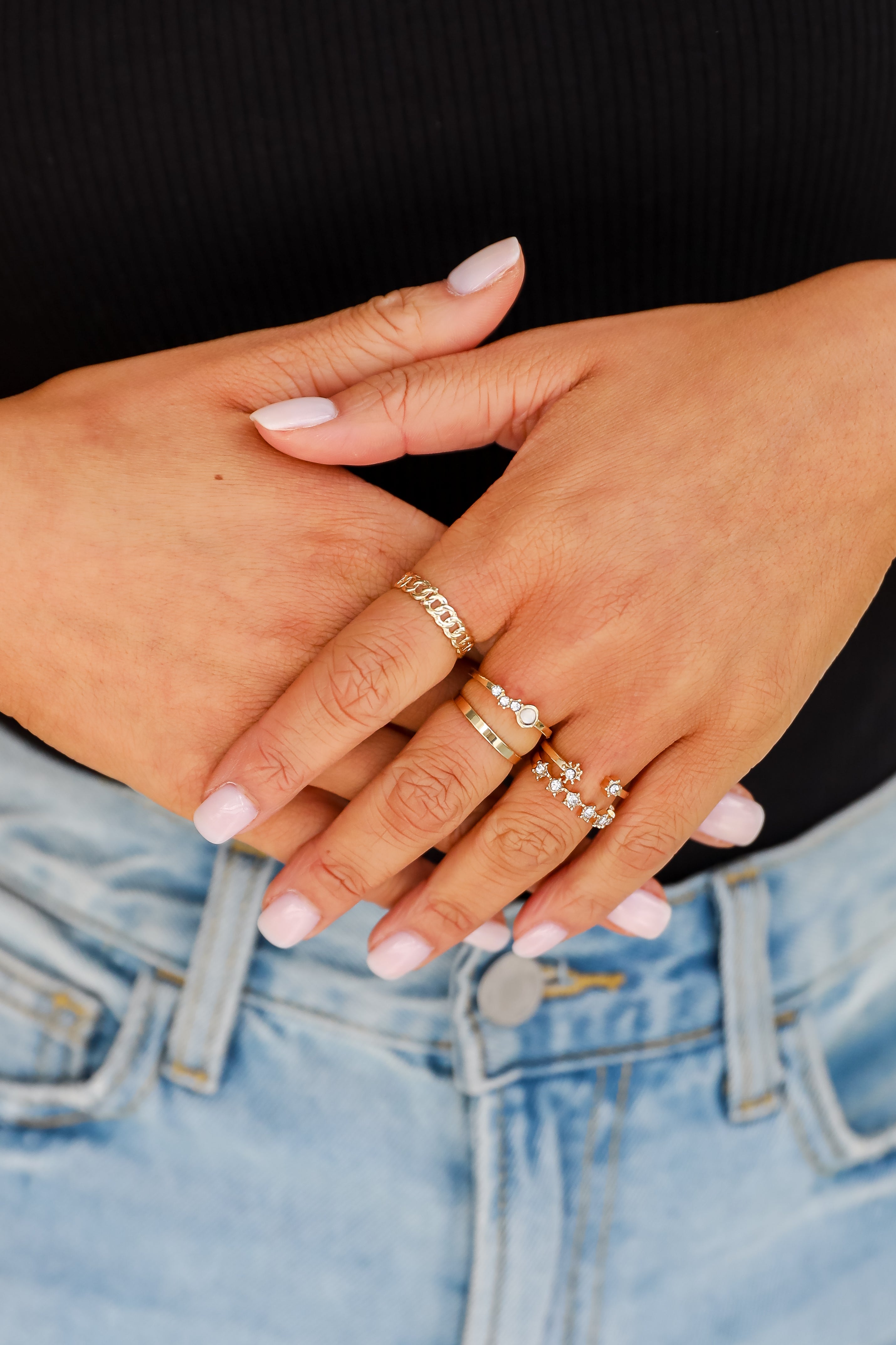 Natalie Gold Rhinestone Ring Set
