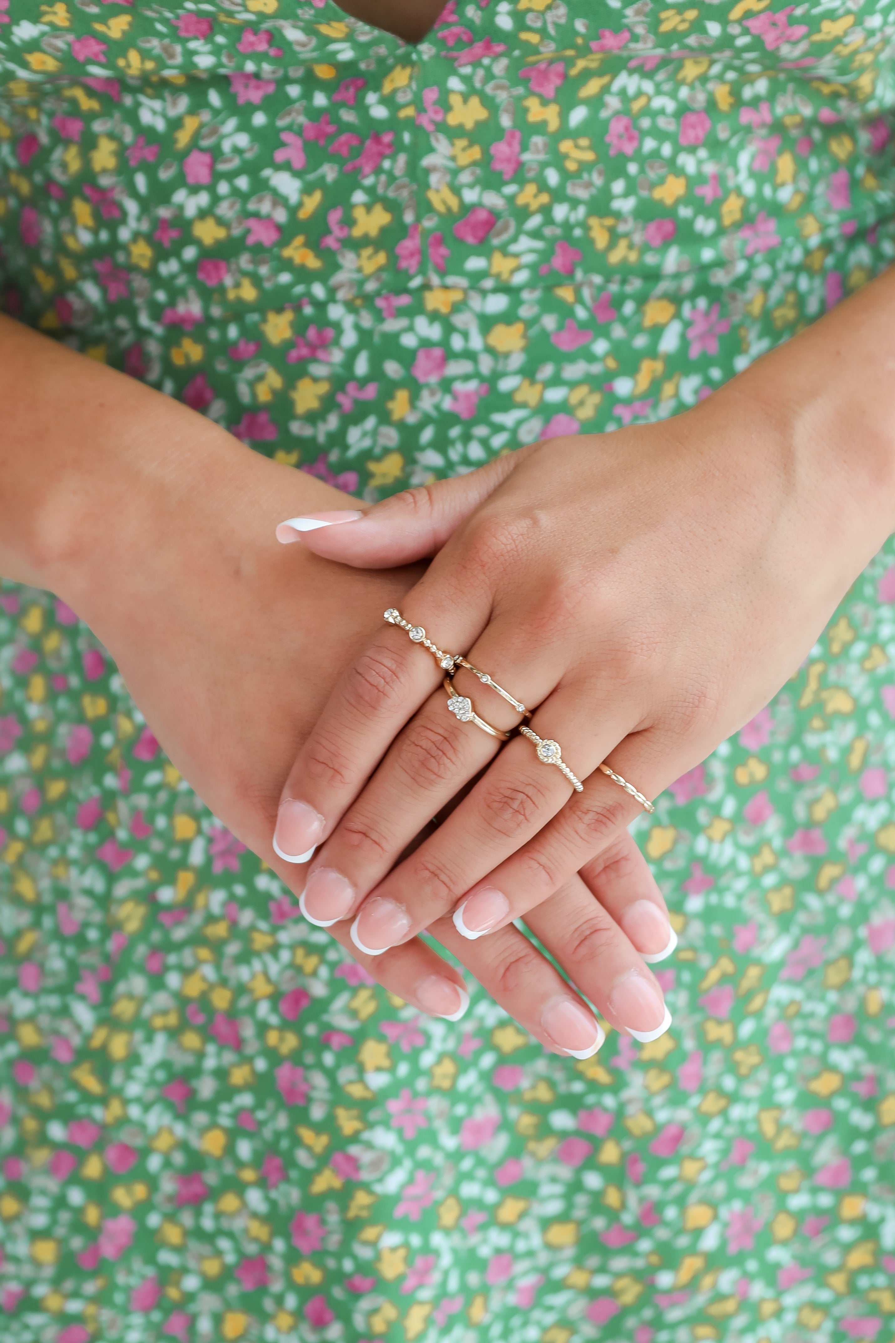 FINAL SALE - Ariana Gold Rhinestone Heart Ring Set