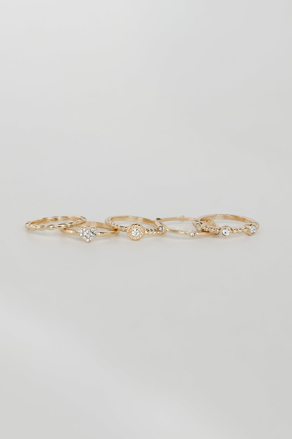 FINAL SALE - Ariana Gold Rhinestone Heart Ring Set