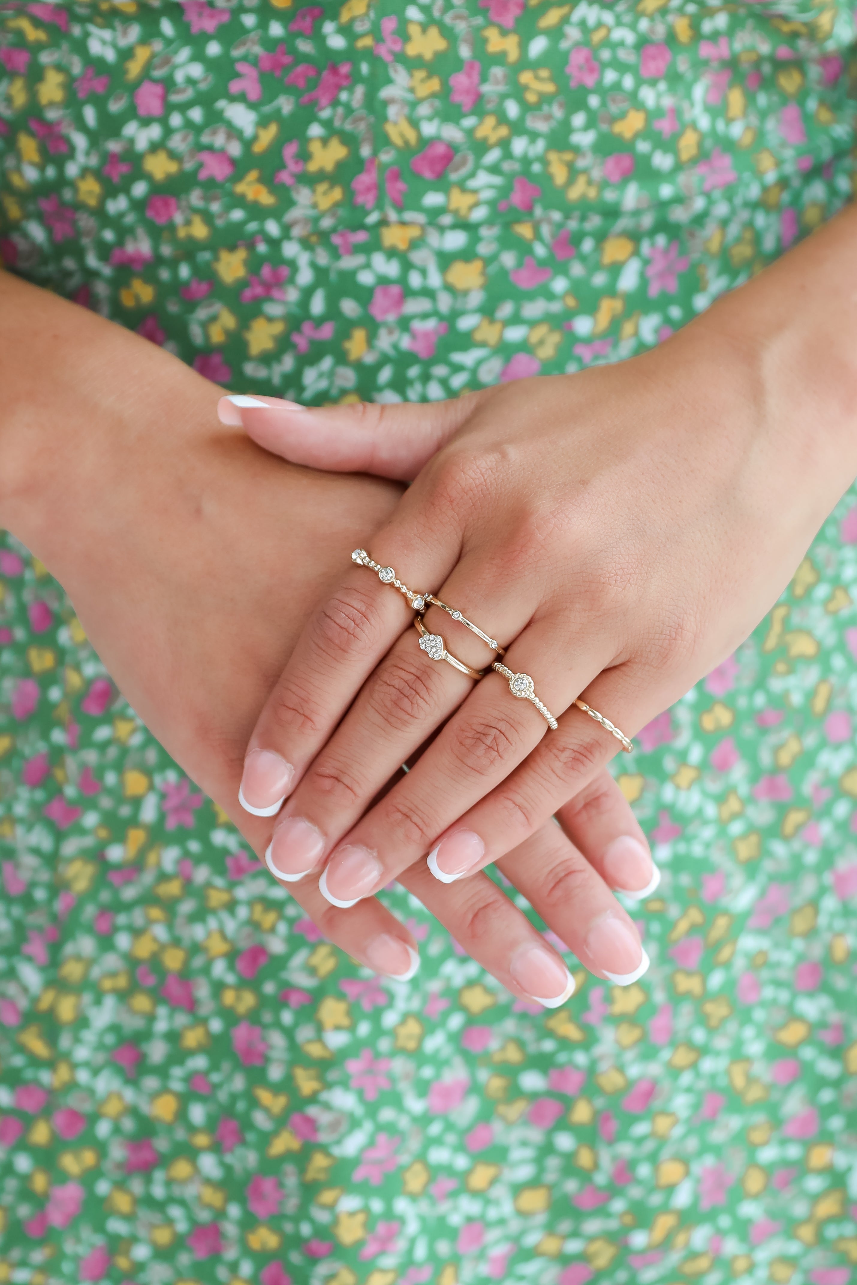FINAL SALE - Ariana Gold Rhinestone Heart Ring Set